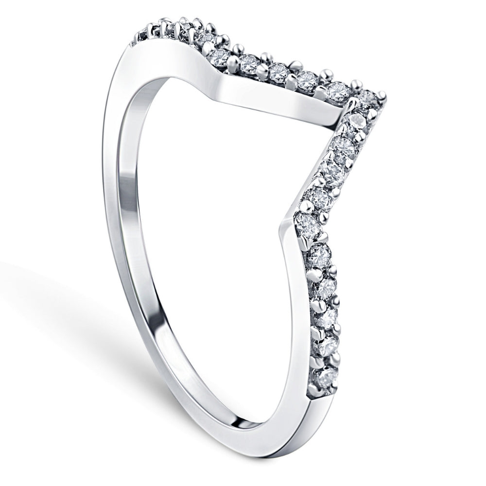 1/5Ct V Shape Curved Lab Grown Diamond Wedding Ring 10k White Gold