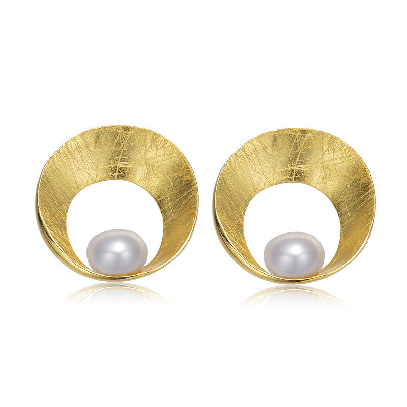 Sterling Silver Gold Plated Freshwater Round Pearl Stud Earrings