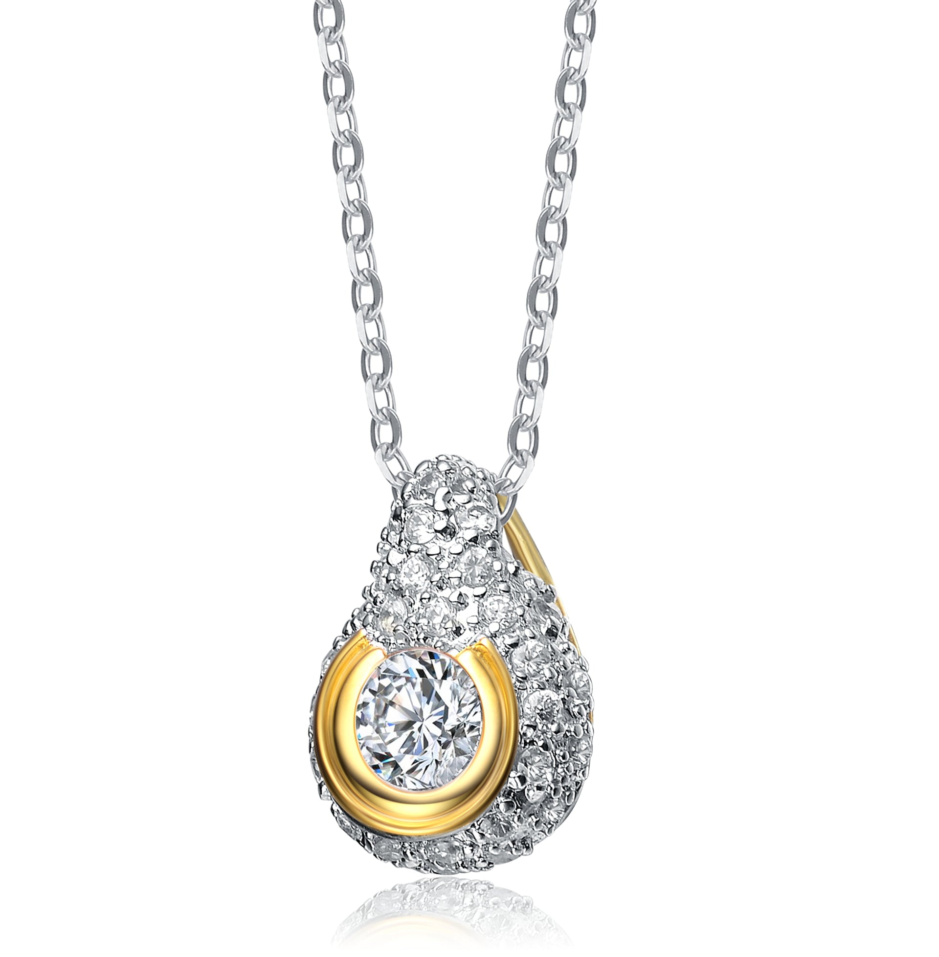 Sterling Silver White Cubic Zirconia Gold-plated Teardrop Pendant