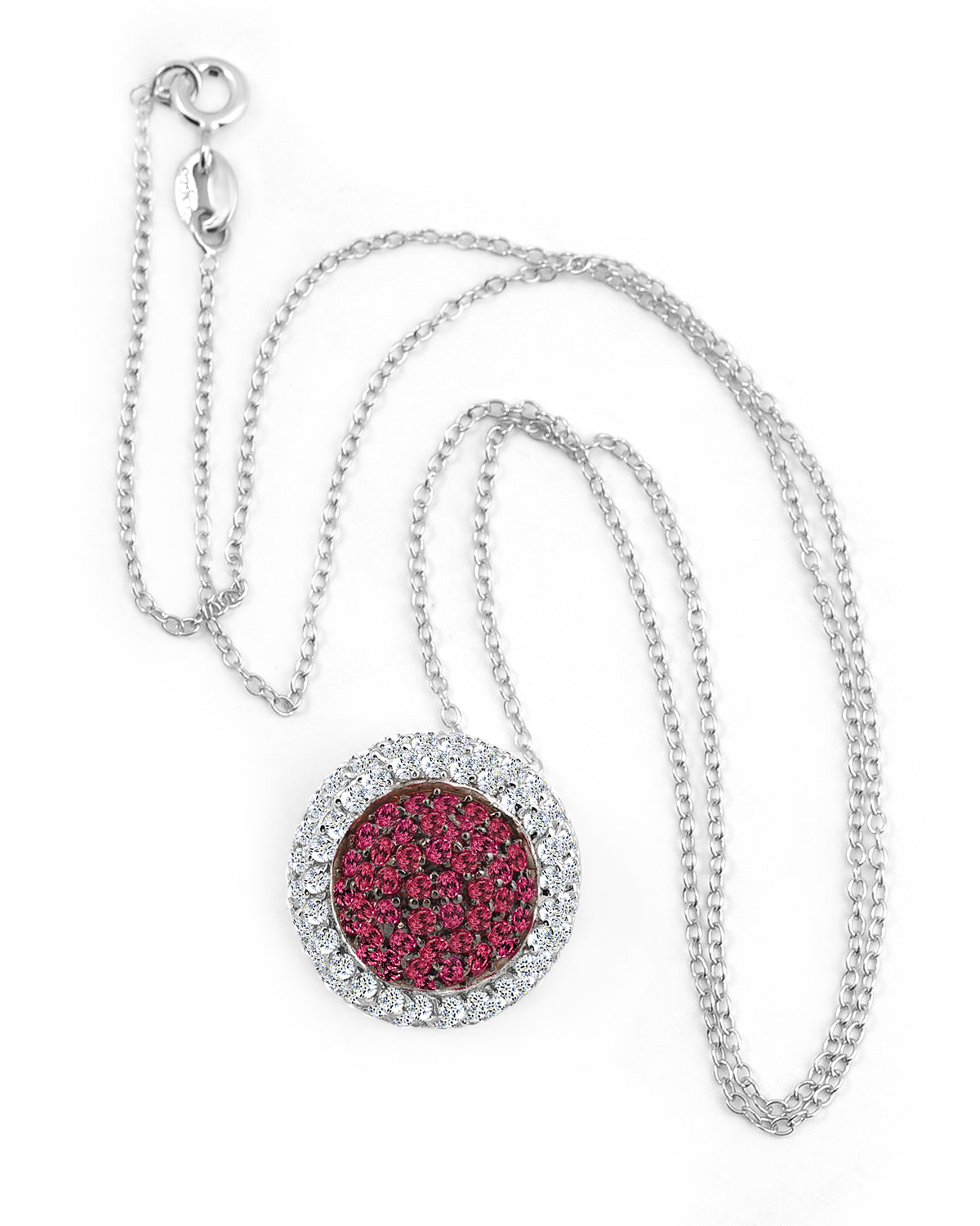 C.z. Sterling Silver Rhodium Plated Round Ruby Pendant