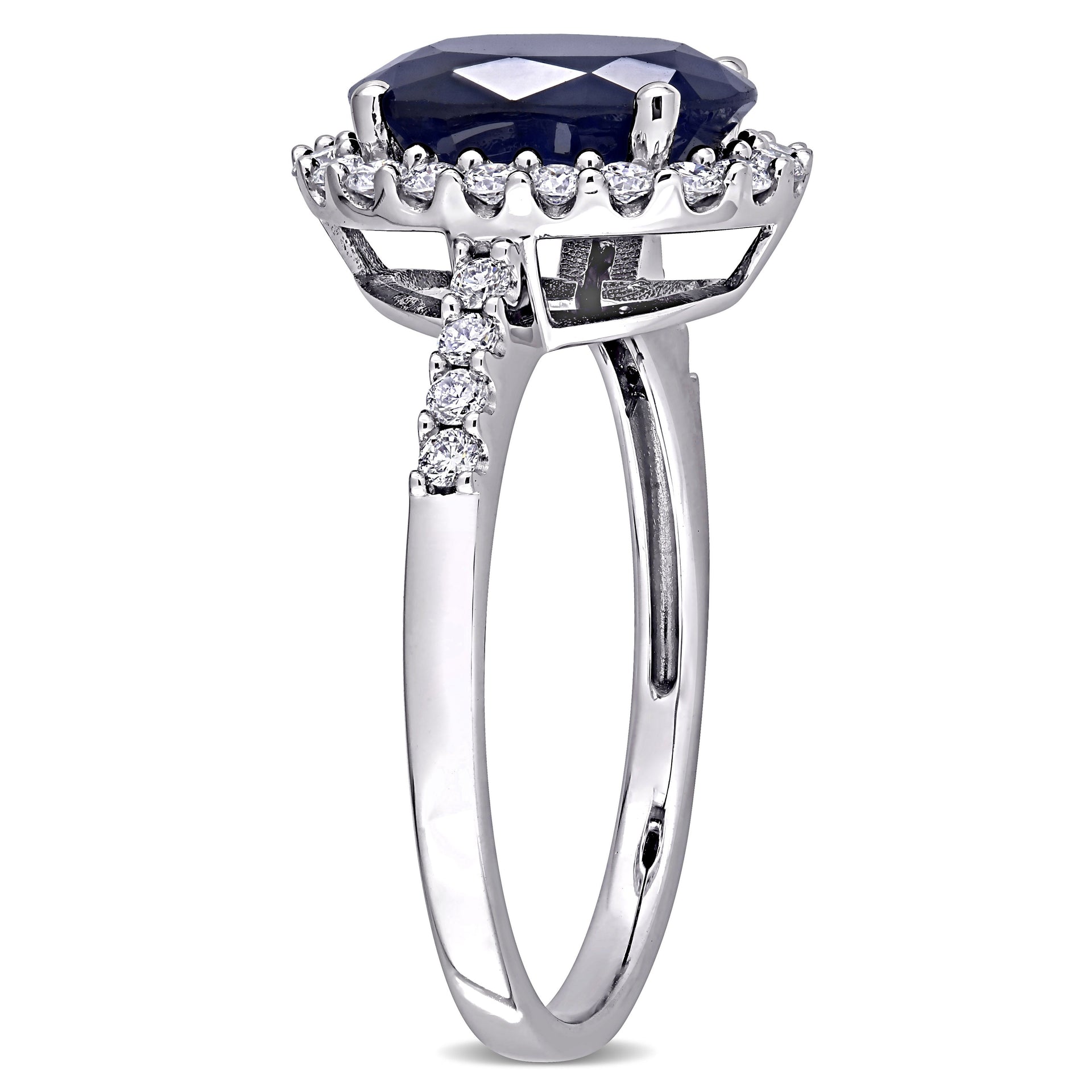 3 1/2 CT TGW Oval Diffused Sapphire Halo Ring with 2/5 CT TW Diamonds in 14K White Gold
