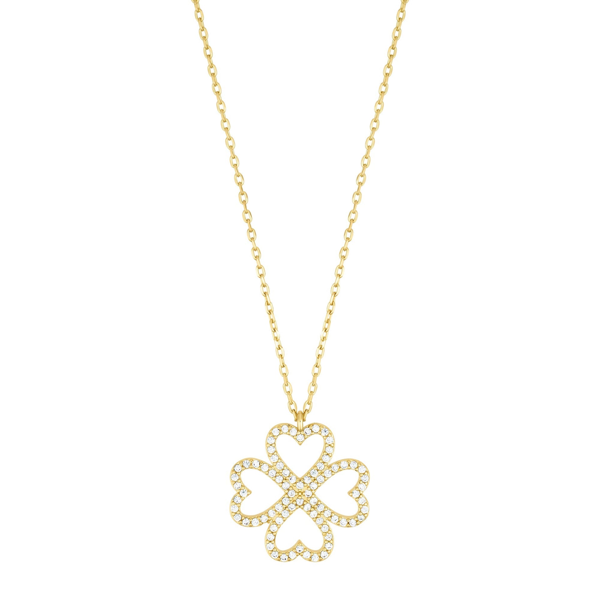 14k Gold Plated Heart-shaped Pave Clover Necklace