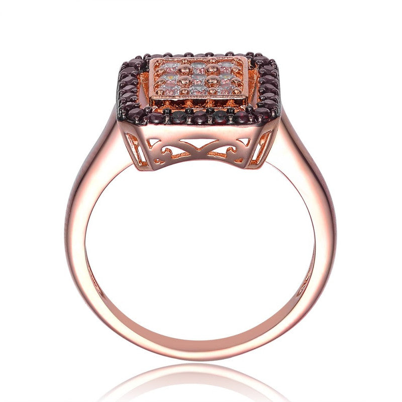 Sterling Silver 18k Rose Gold Plated with Black and Clear Cubic Zirconia Pave Ring