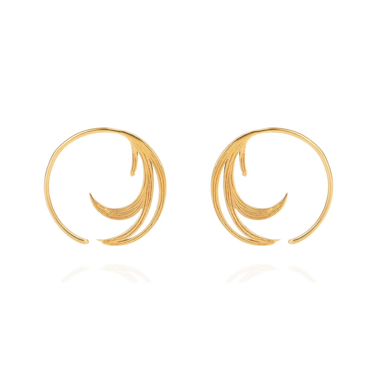 Duck Feather Hoop Earrings - Gold