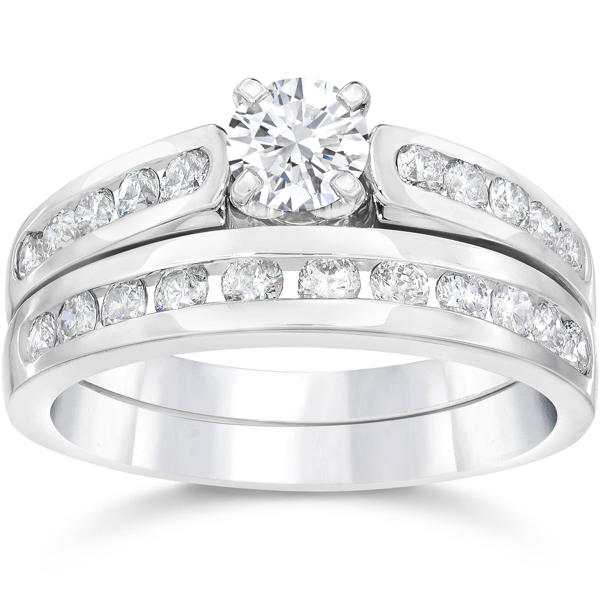 1 3/8 ct Diamond Engagement Wedding Ring Set 14K White Gold