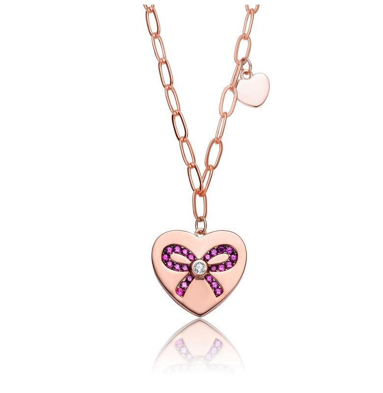 Kids/Young Teens 18k Rose Gold Plated Bow Tie on Heart Shaped Pendant