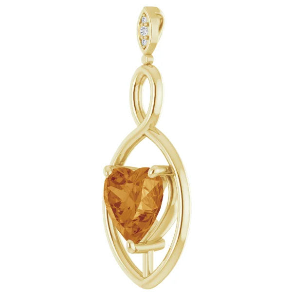 9mm Citrine Women's Heart Pendant in 14k Gold Necklace 6mm Tall