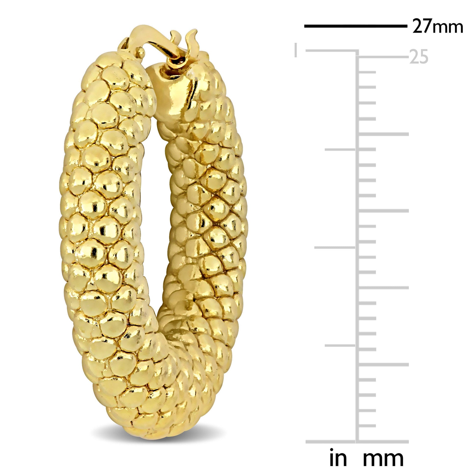 28 MM Beaded Hoop Earrings in Yellow Plated Sterling Silver