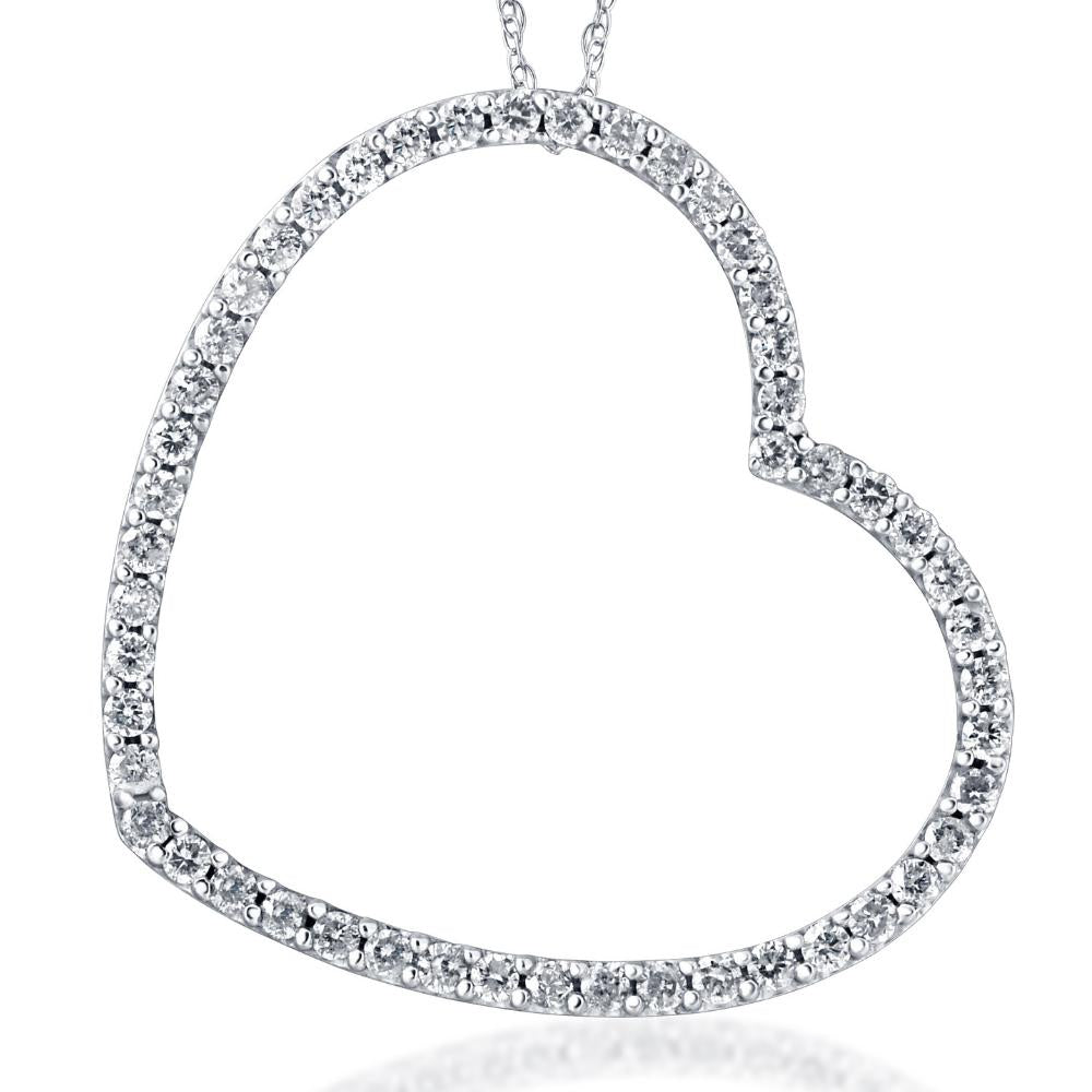 2 CT Heart Shaped HUGE Diamond Pendant Necklace 10k White Gold