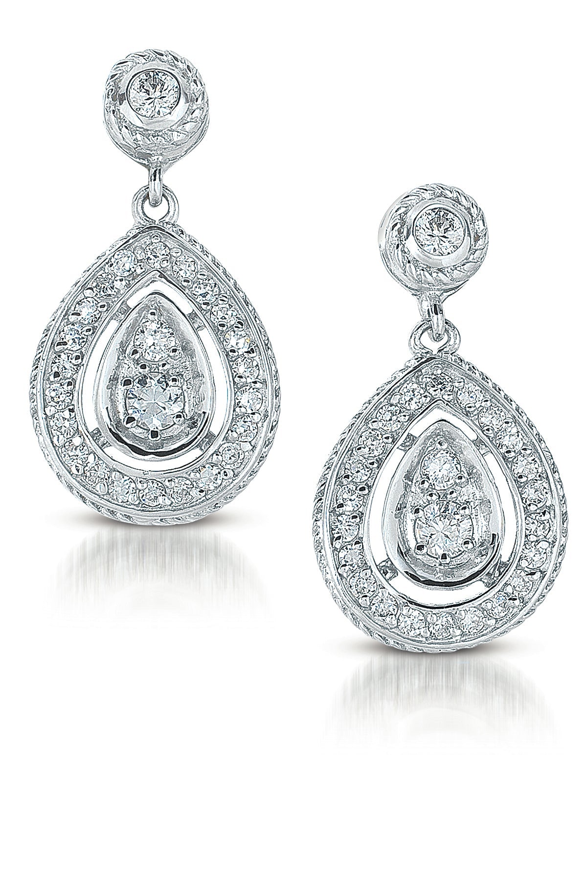 Sterling Silver Cubic Zirconia Pear Dangling Earrings