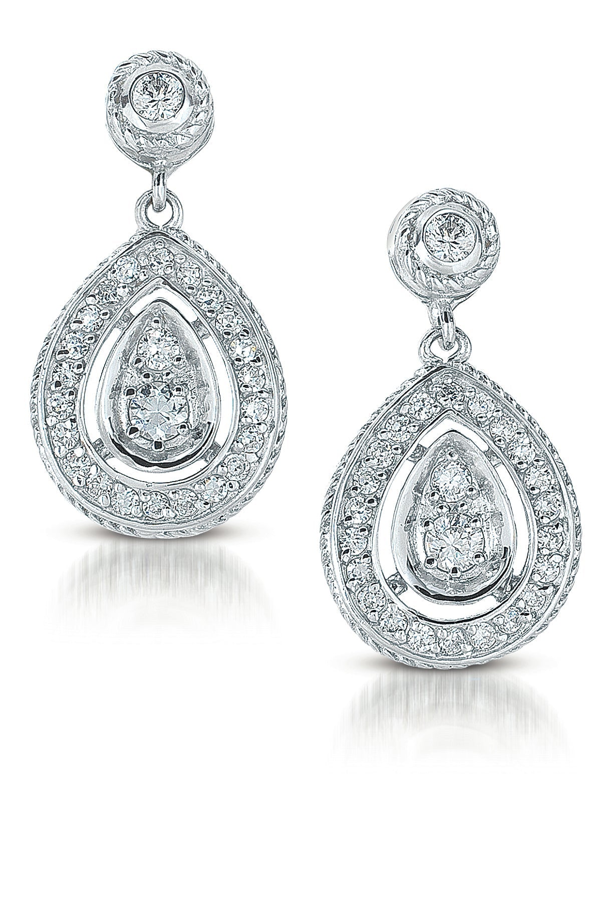 Sterling Silver Cubic Zirconia Pear Dangling Earrings