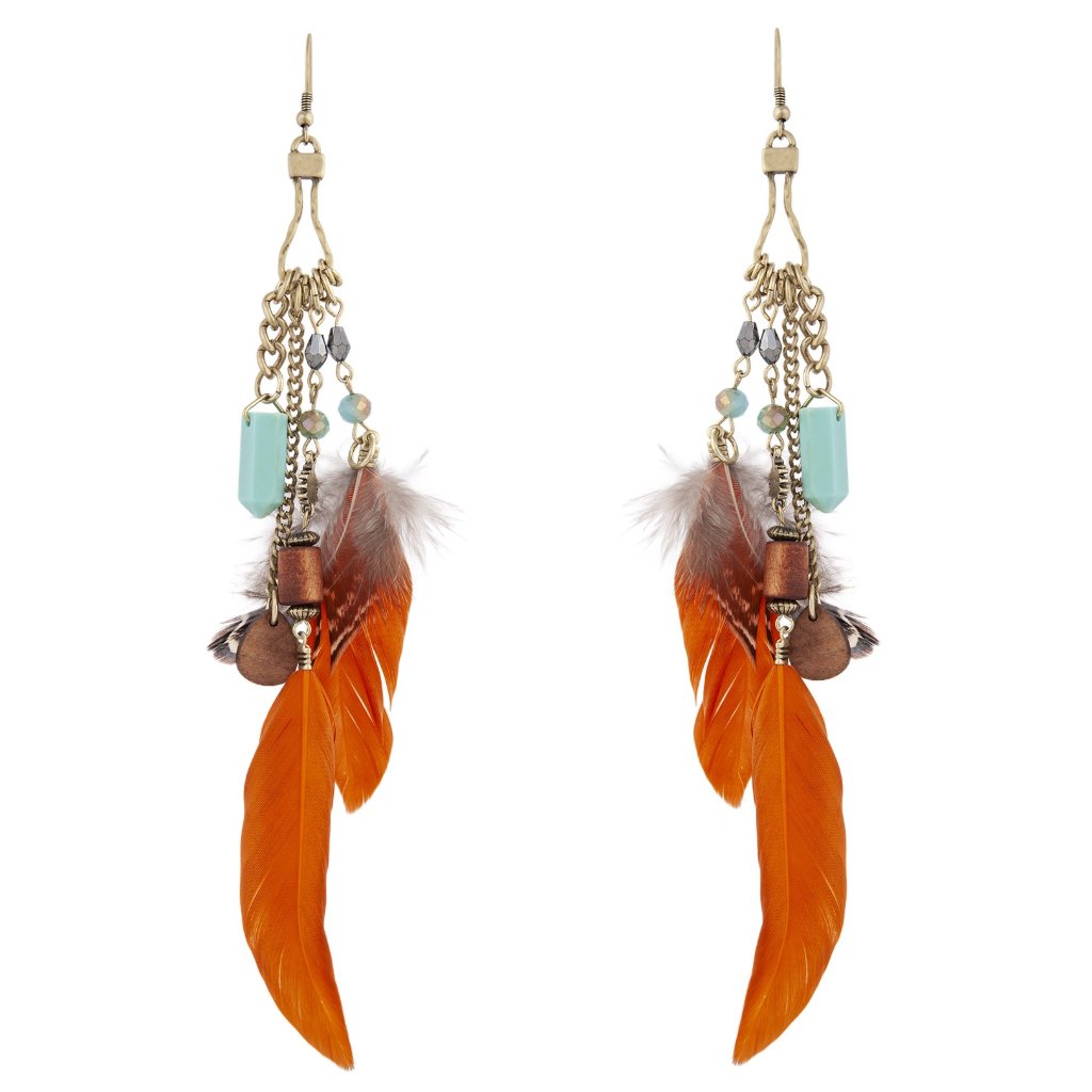 Multicoloured Feather Chain Drop Earrings