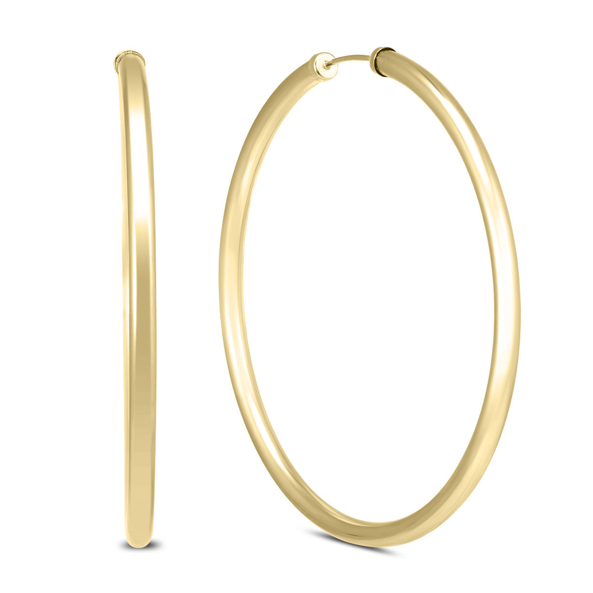 50mm 14K Yellow Gold Filled Endless Hoop Earrings 3mm Gauge