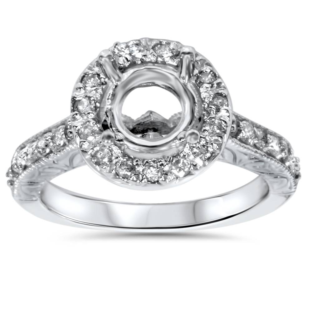 1/2 CT Vintage Halo Diamond Ring Setting 14K White Gold