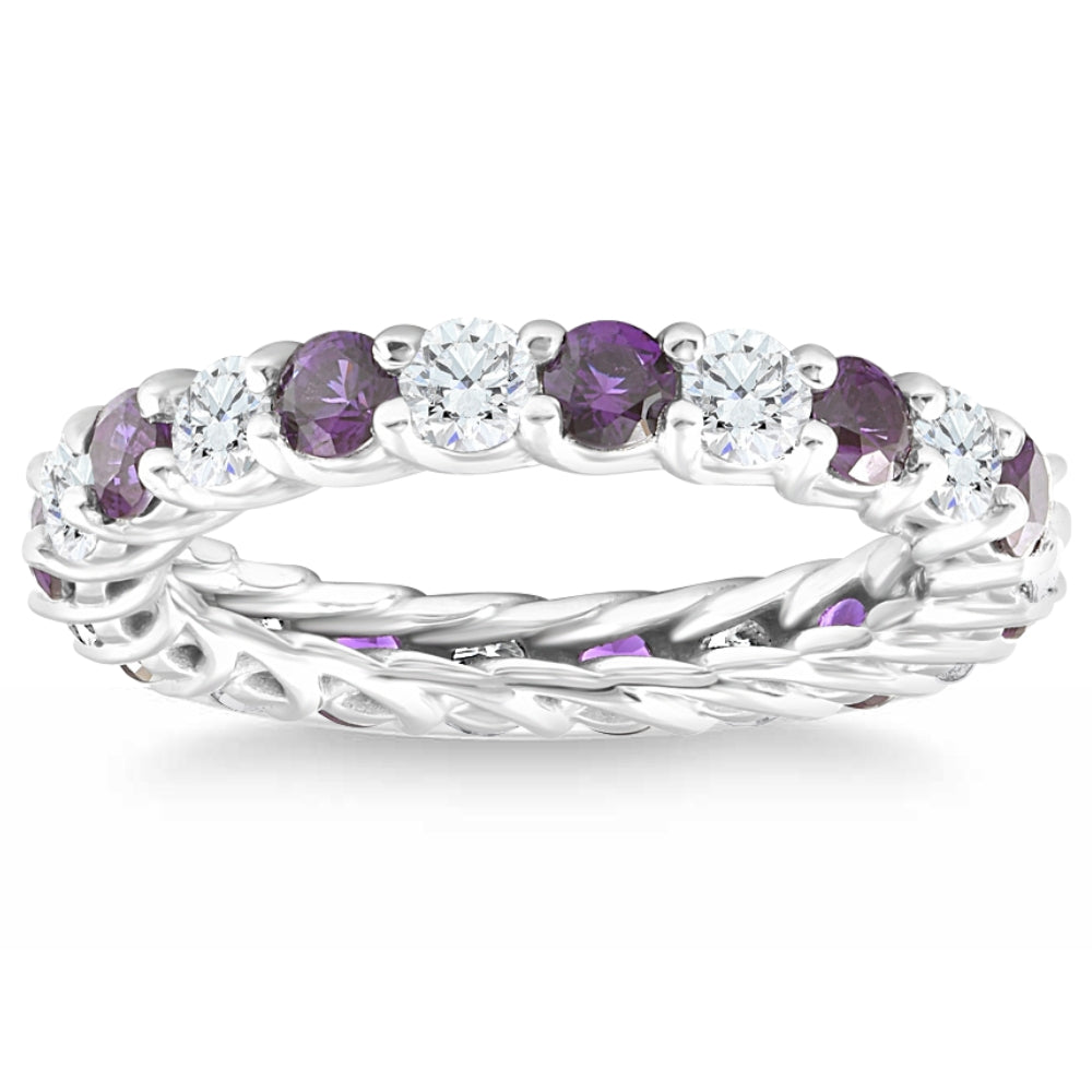 2 1/2 ct Amethyst & Diamond Eternity Ring 14k White Gold