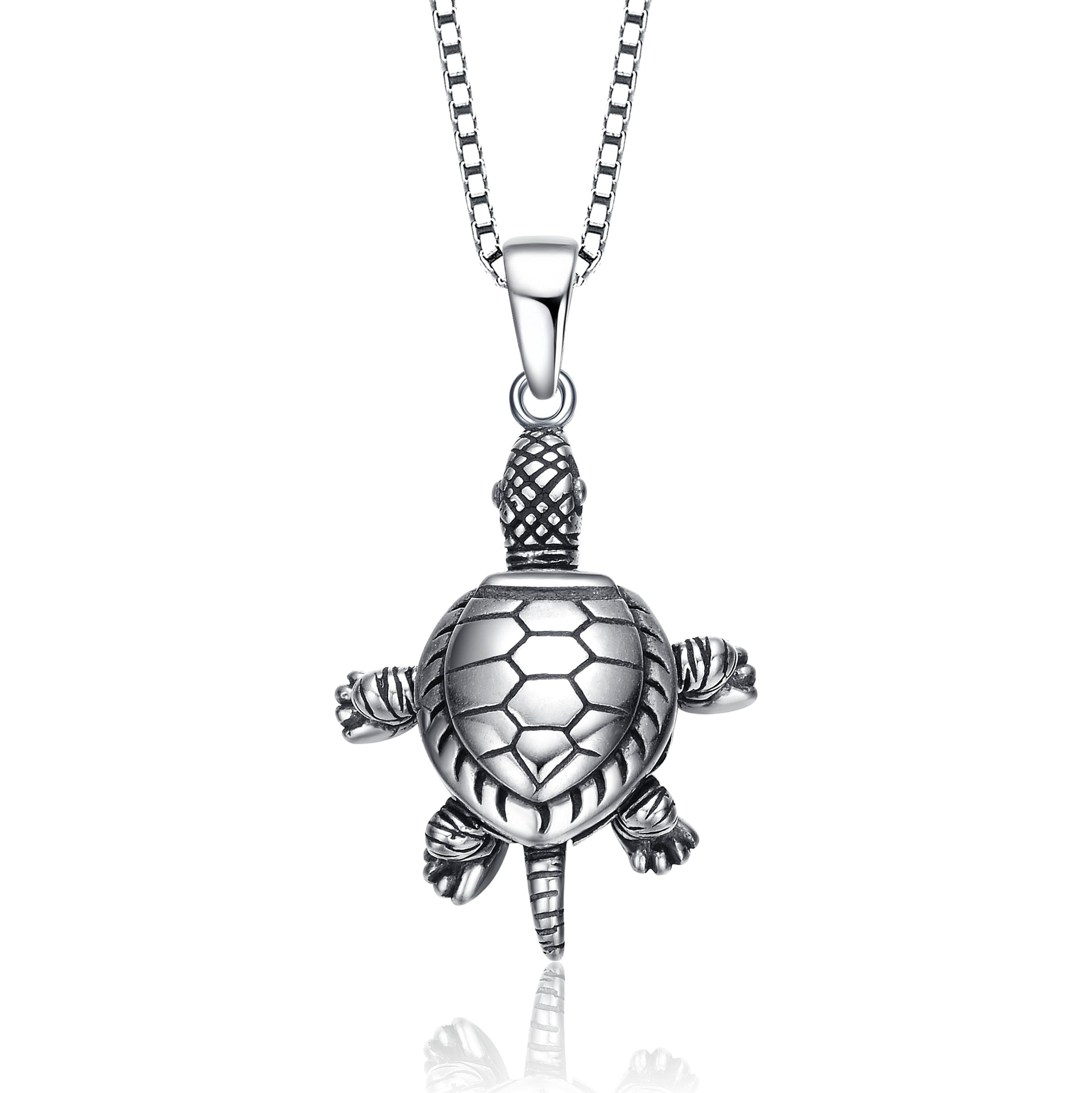 Sterling Silver Rhodium Plated Turtle Pendant Necklace
