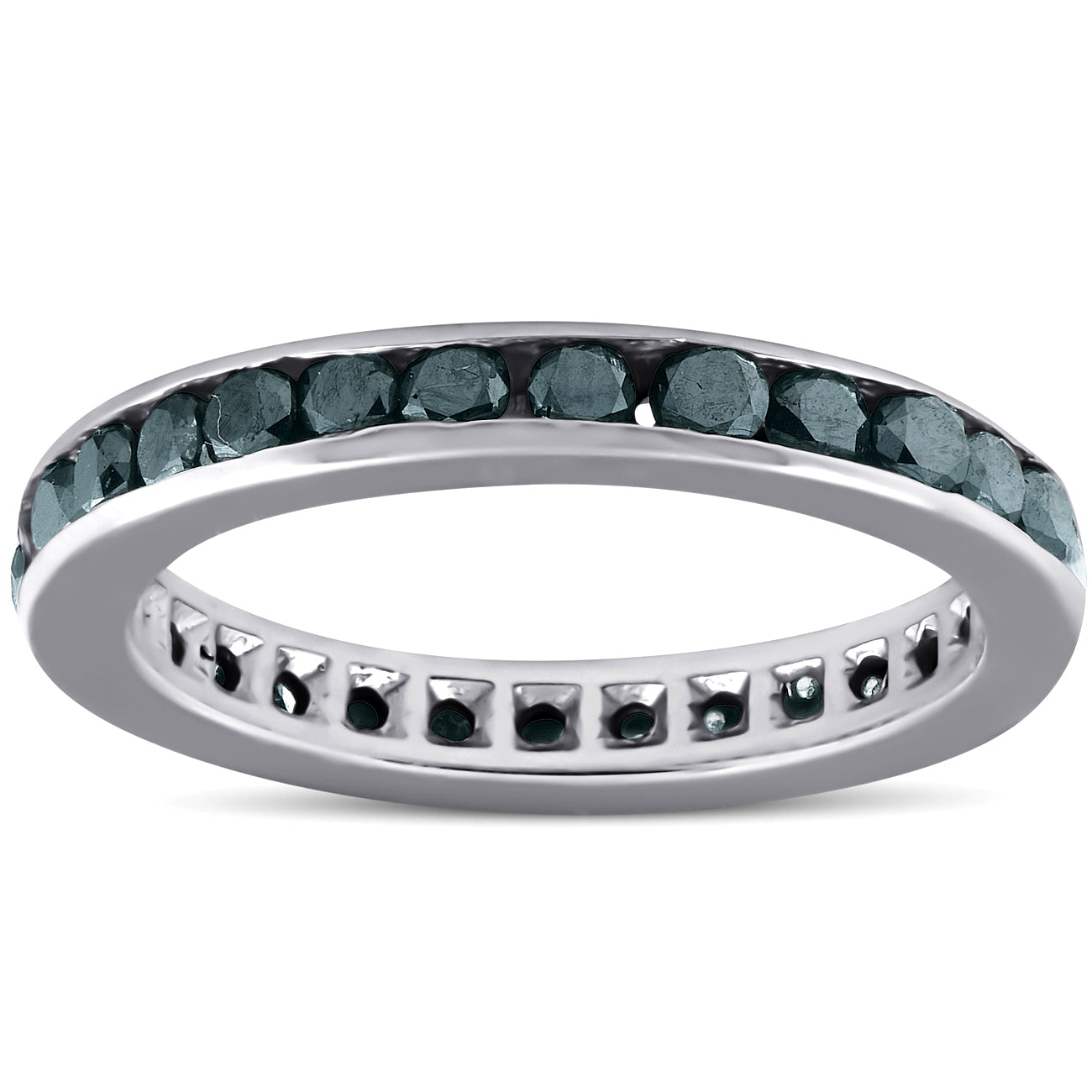 1 1/2 CT Treated Black Diamond Channel Set Eternity Ring 14K White Gold