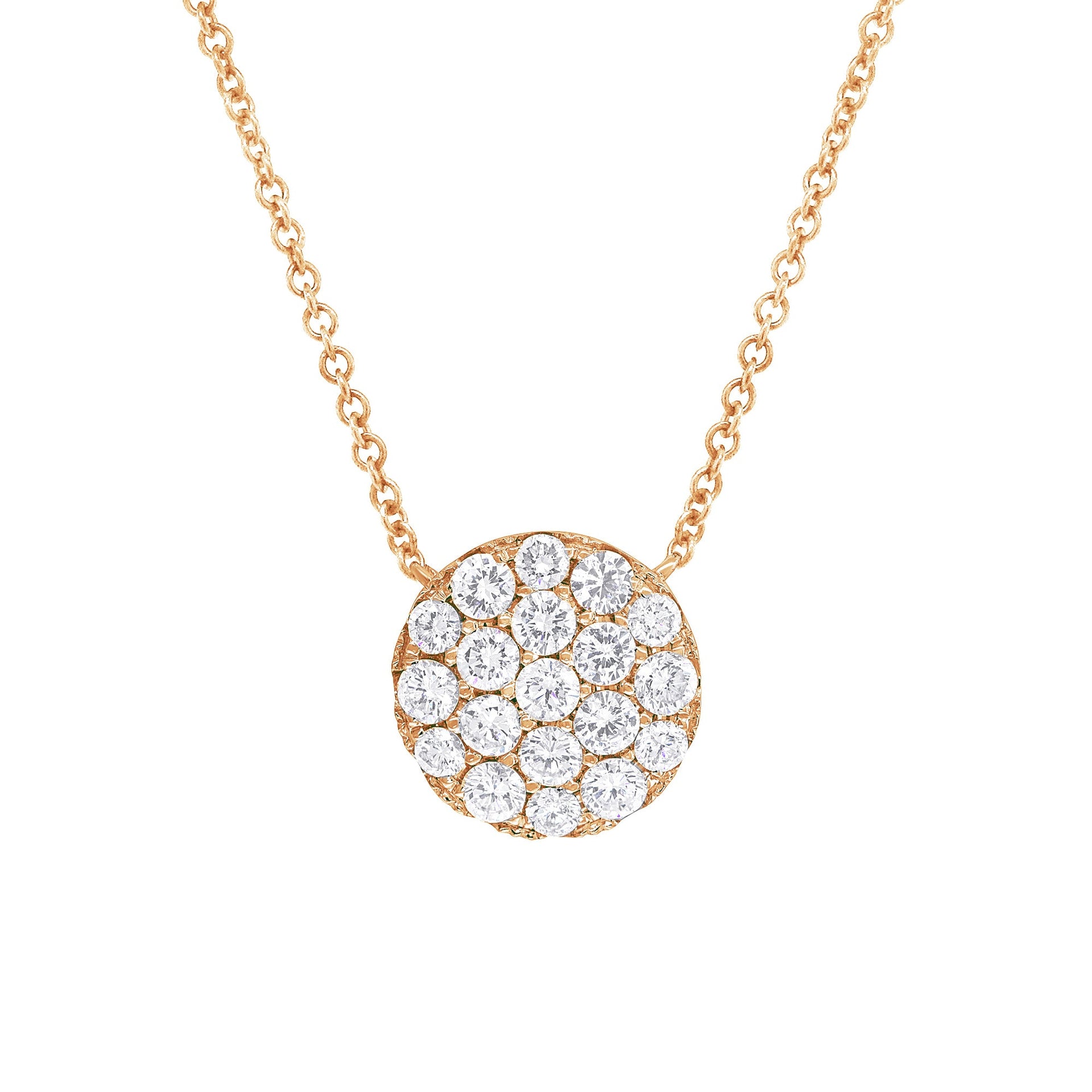 14kt rose gold diamond pendant with micro pave circle design featuring 0.99 cts tw round diamonds