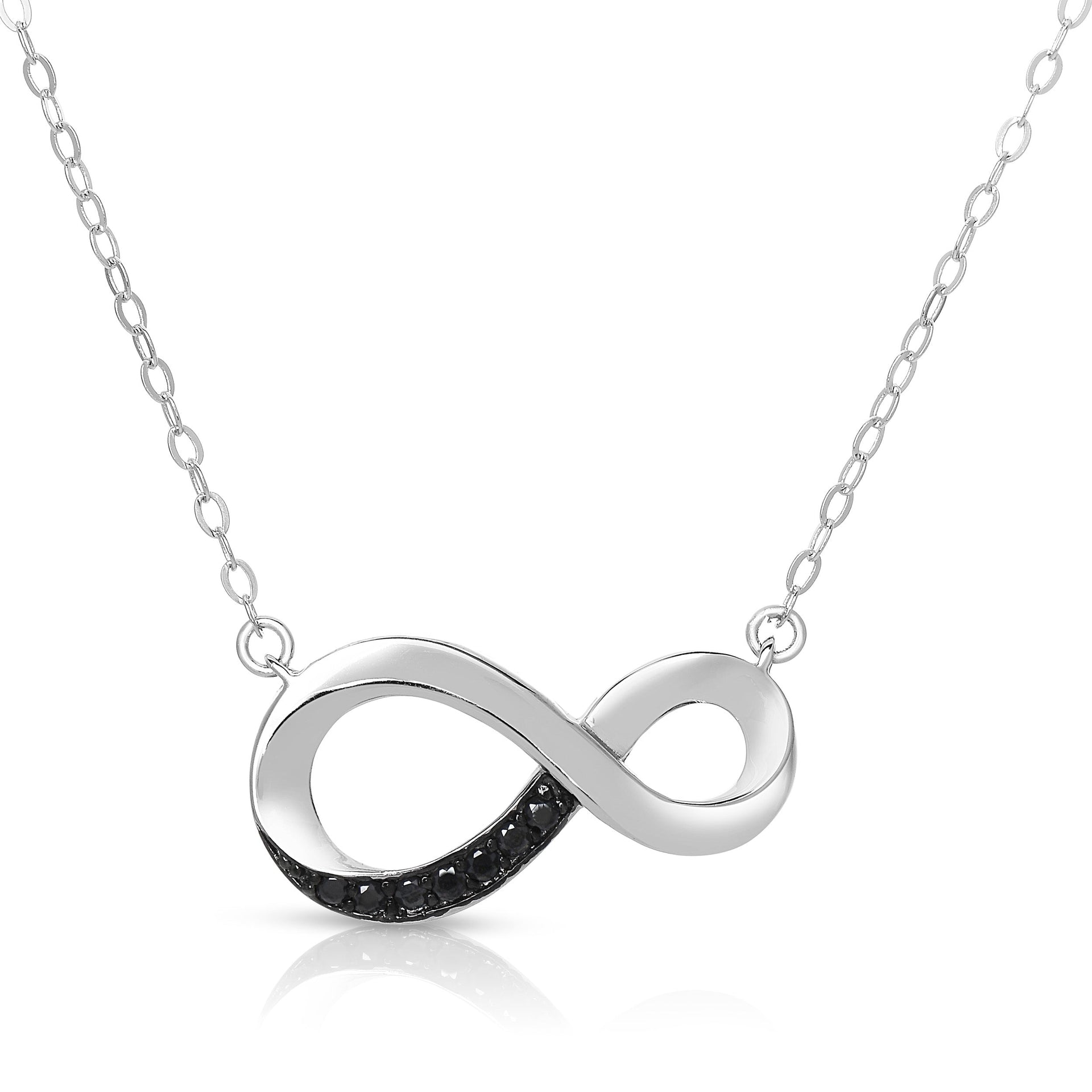 Sterling Silver Black Plated Black Cubic Zirconia Infinity Charm Necklace