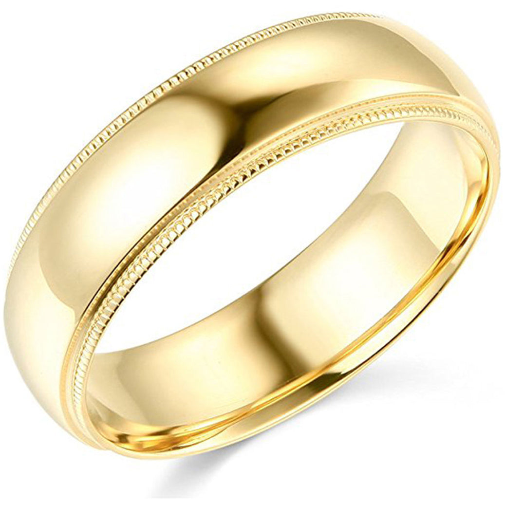 8mm Milgrain Plain High Polished Dome Wedding Band 10k White Yellow Rose Gold