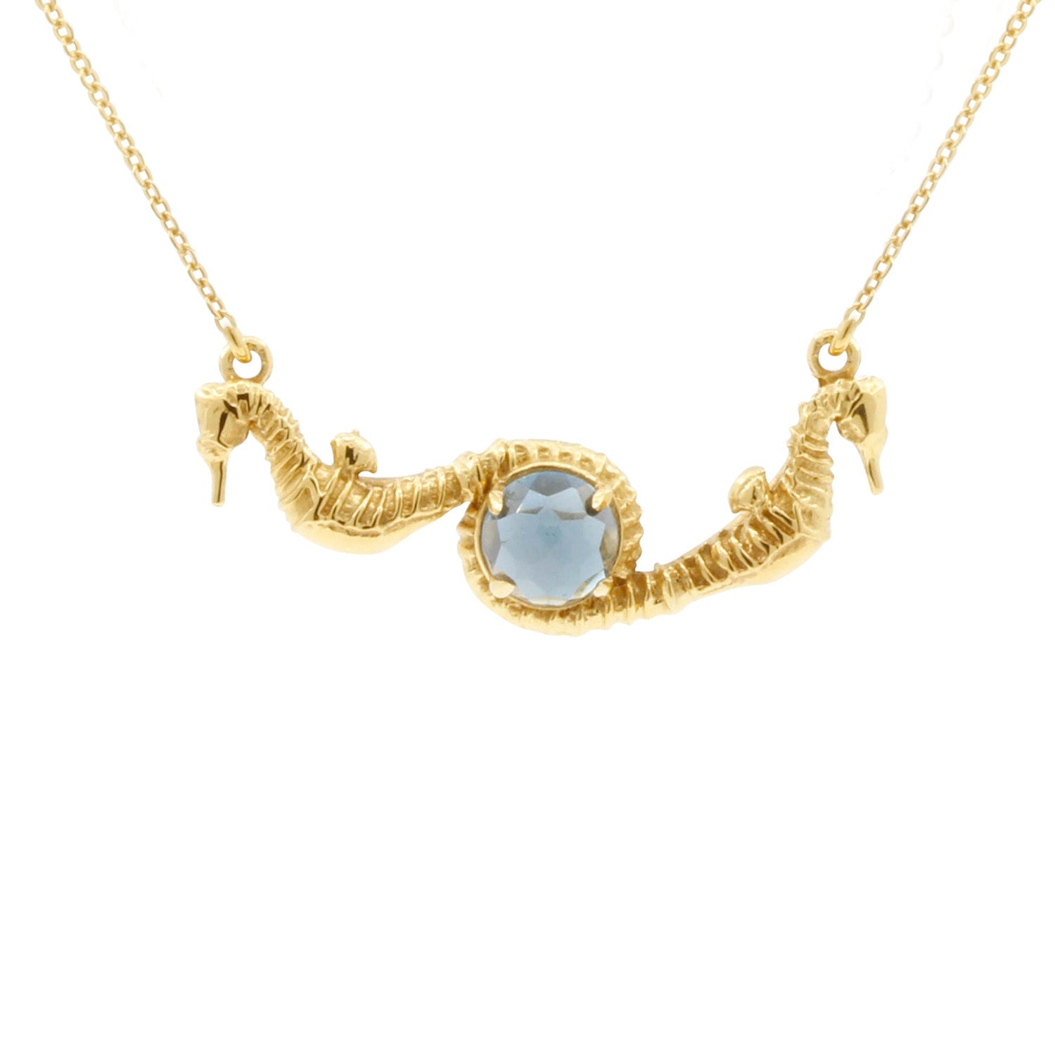 Seahorse Blue Topaz Necklace – Gold