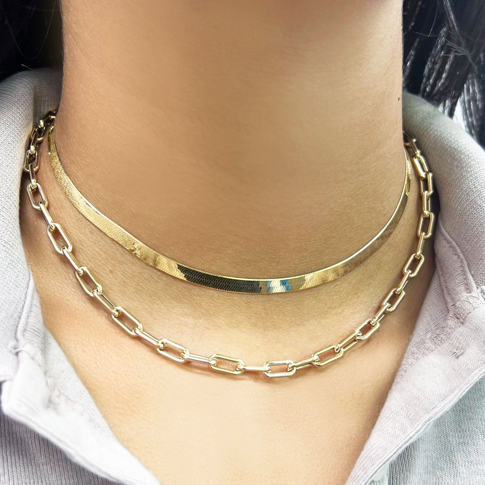 Rounded Rectangle Paperclip Link Chain Necklace