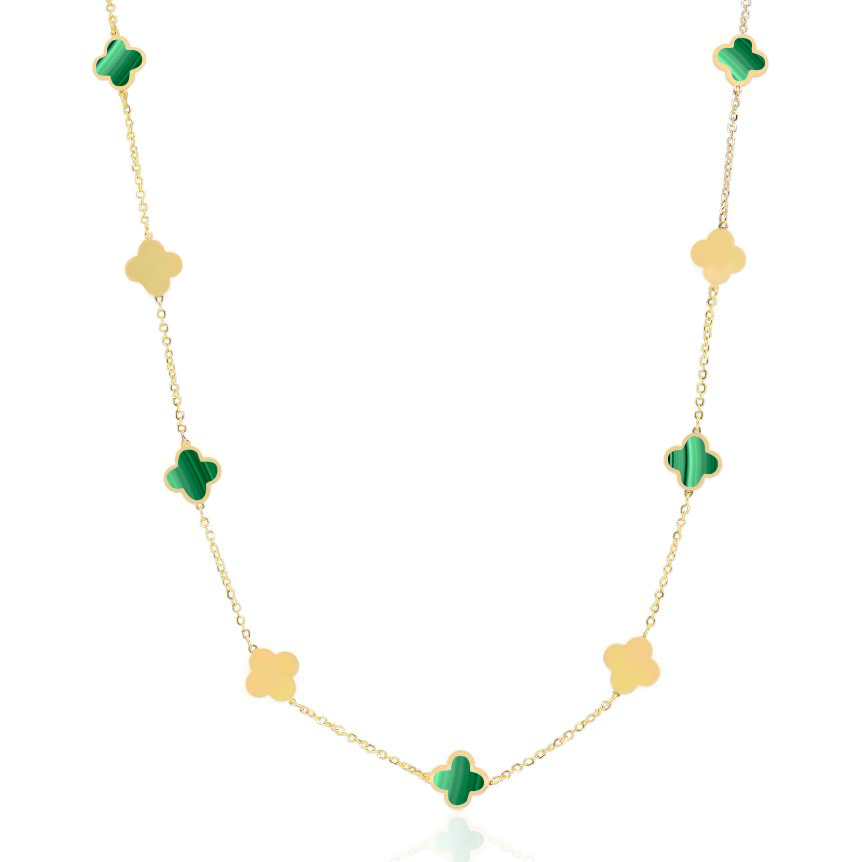 Mini Malachite And Gold Clover Necklace