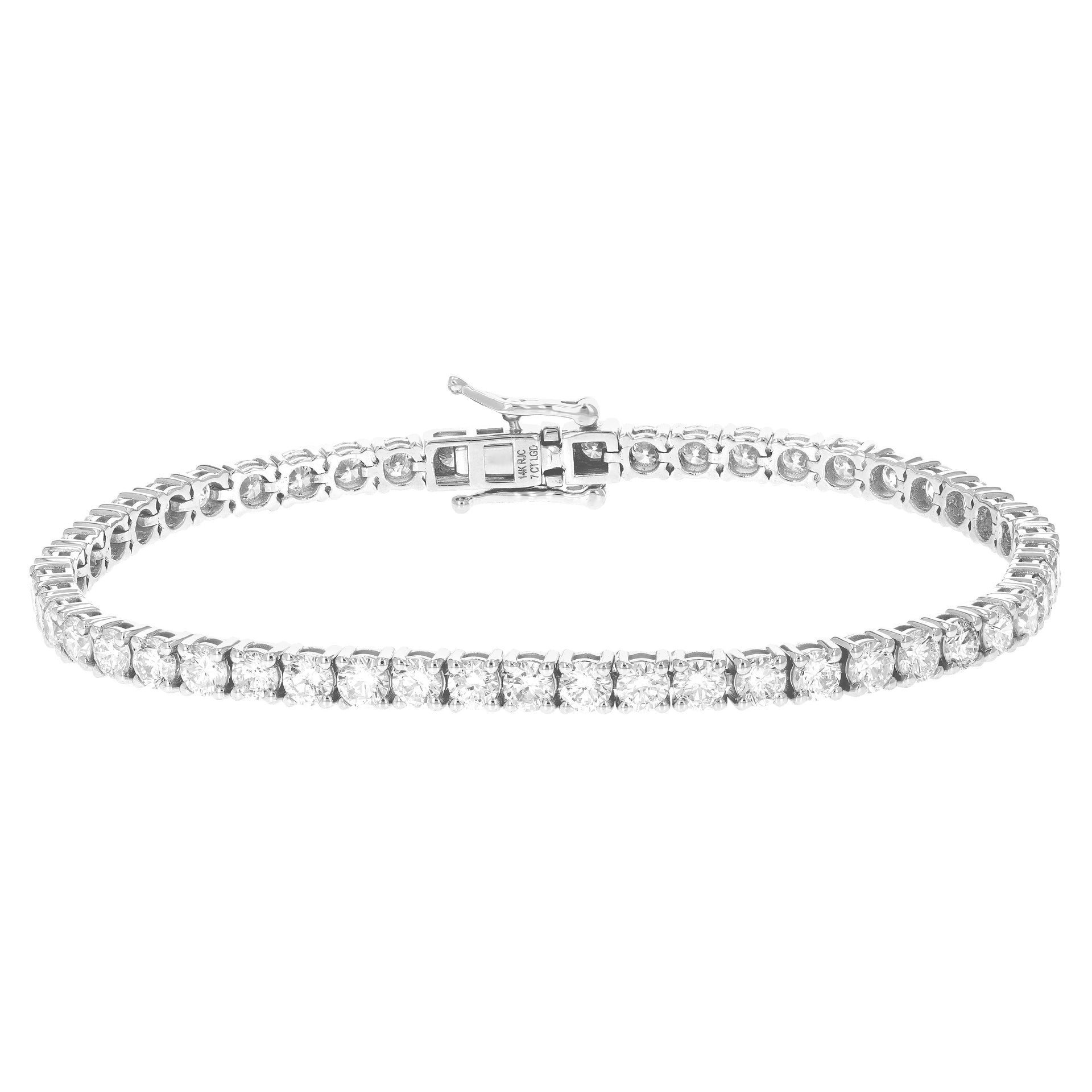 7 cttw Lab Created Diamond Tennis Bracelet 14K White Gold Round Prong Set 7 Inch