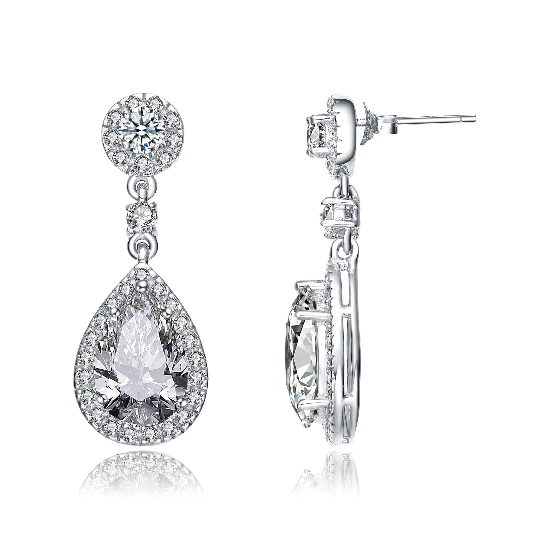 Ga Sterling Silver Pear Drop Cubic Zirconia With Circle Post Earrings