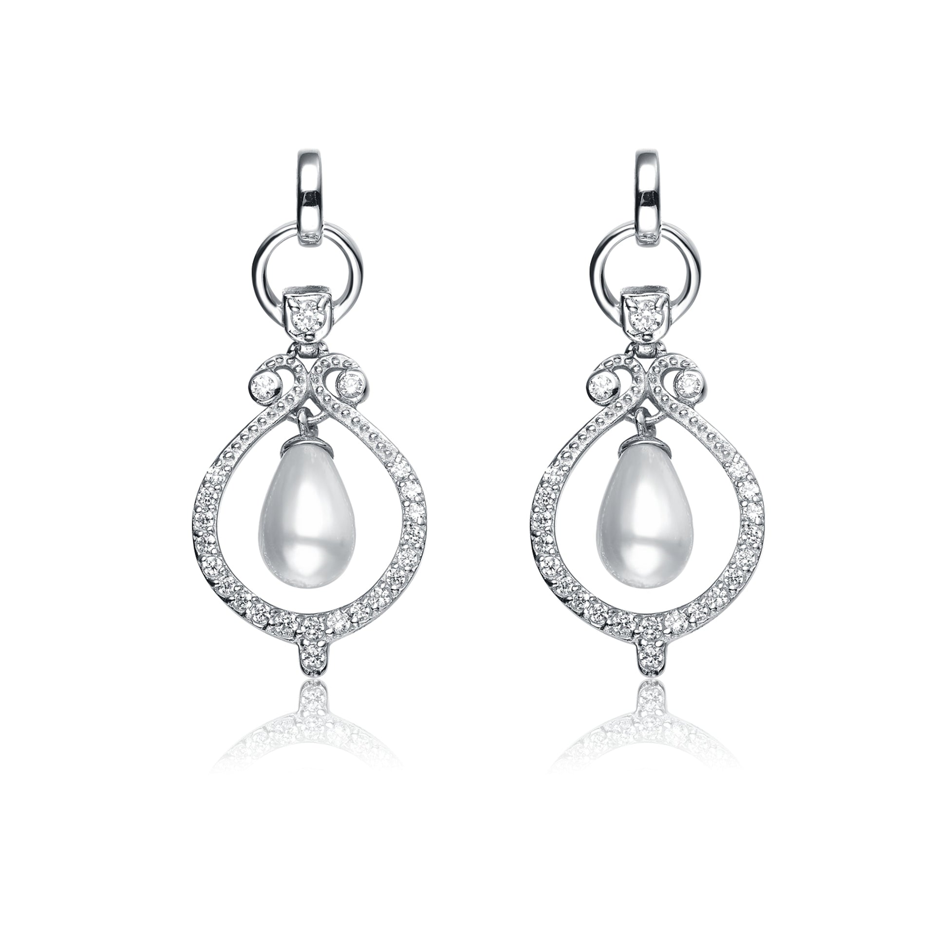 Sterling Silver Pearl and Cubic Zirconia Drop Earrings