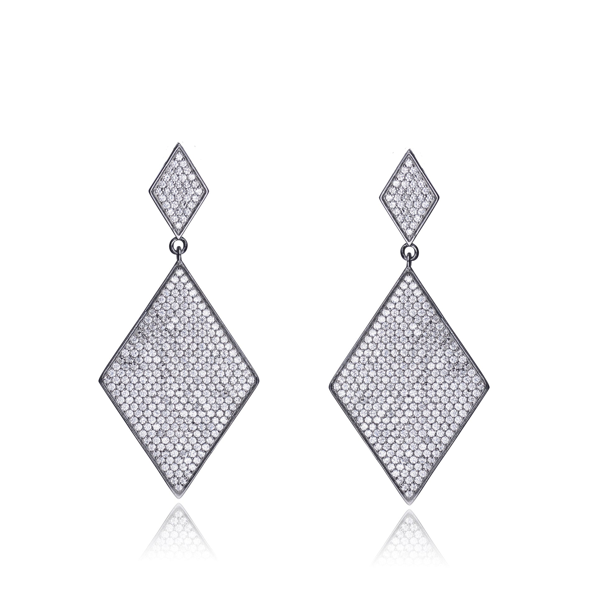 Sterling Silver Black Plated Cubic Zirconia Pave Drop Earrings
