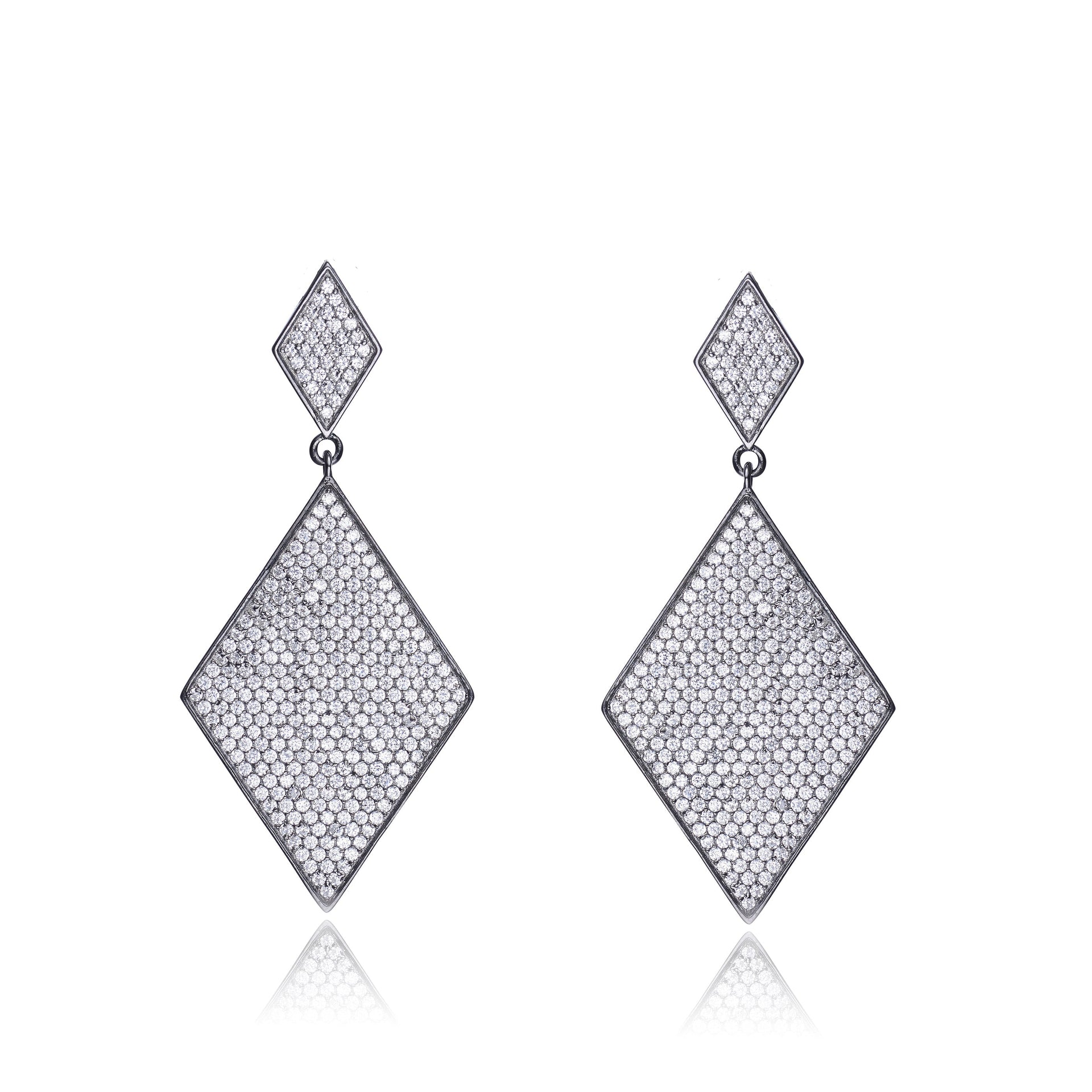 Sterling Silver Black Plated Cubic Zirconia Pave Drop Earrings