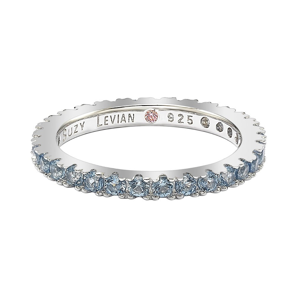 Suzy Levian Sterling Silver Thin Aqua Cubic Zirconia Eternity Band