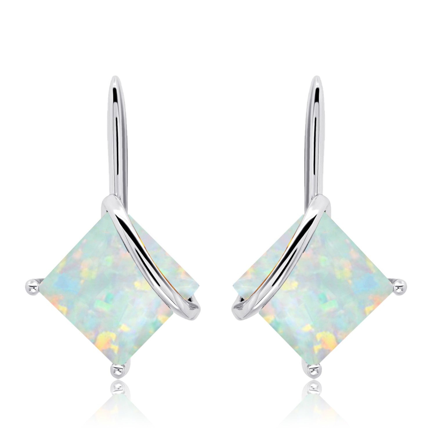 7mm Princess Cut Gemstone Drop Earrings in Sterling Silver