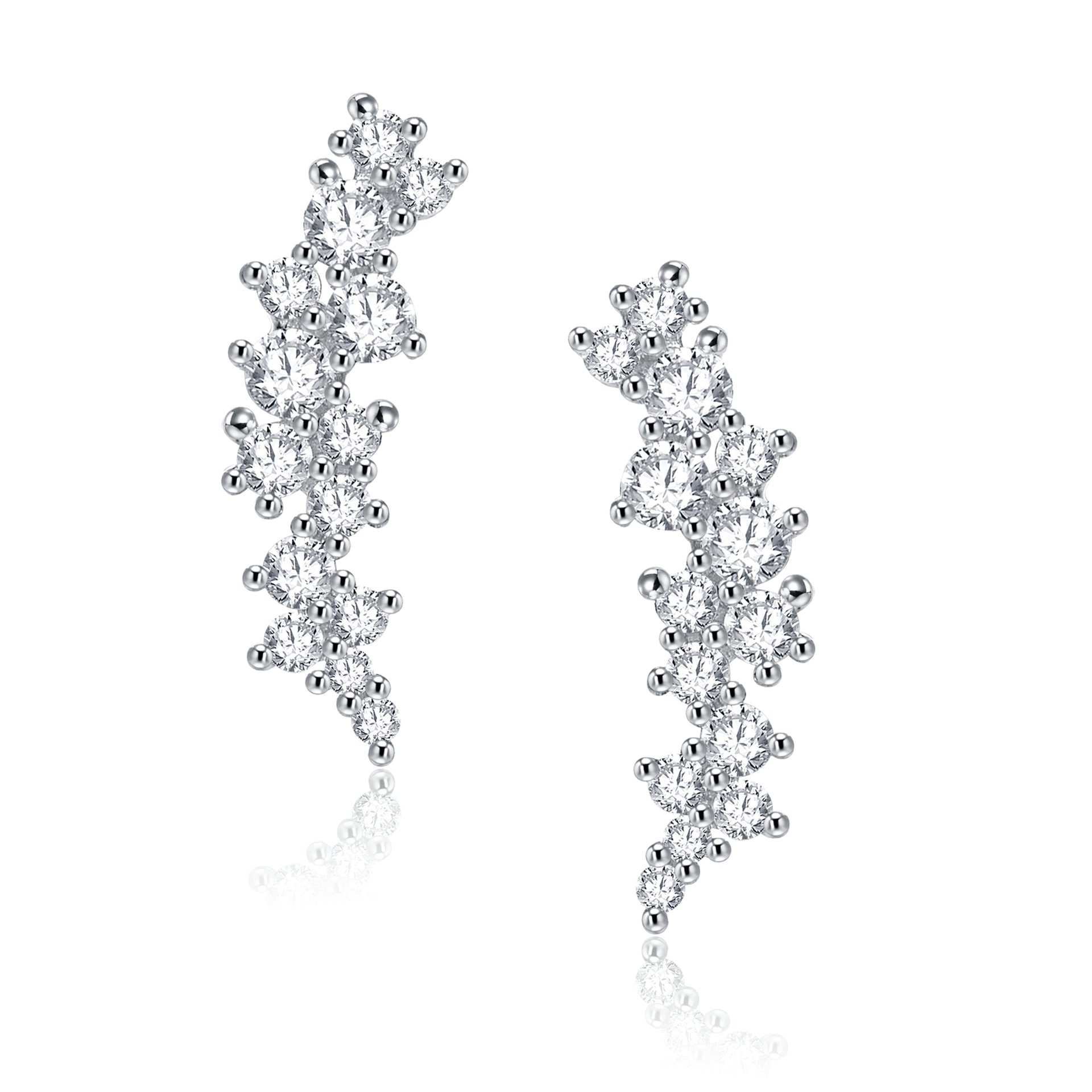 Sterling Silver Clear Cubic Zirconia Cluster Stud Earrings