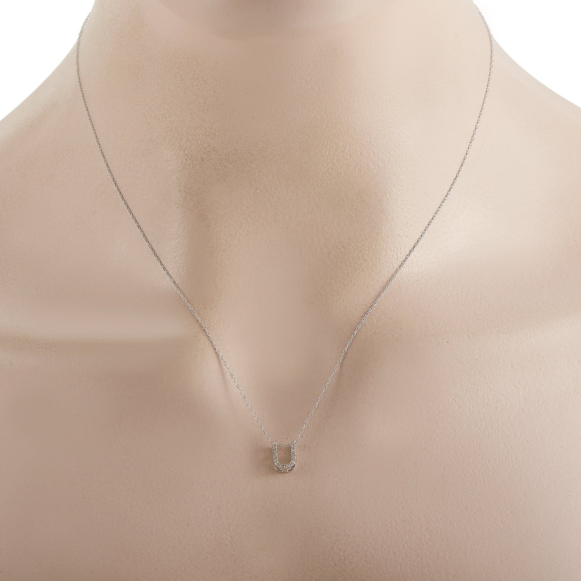 14K White Gold 0.10 ct Diamond Initial 'U' Necklace