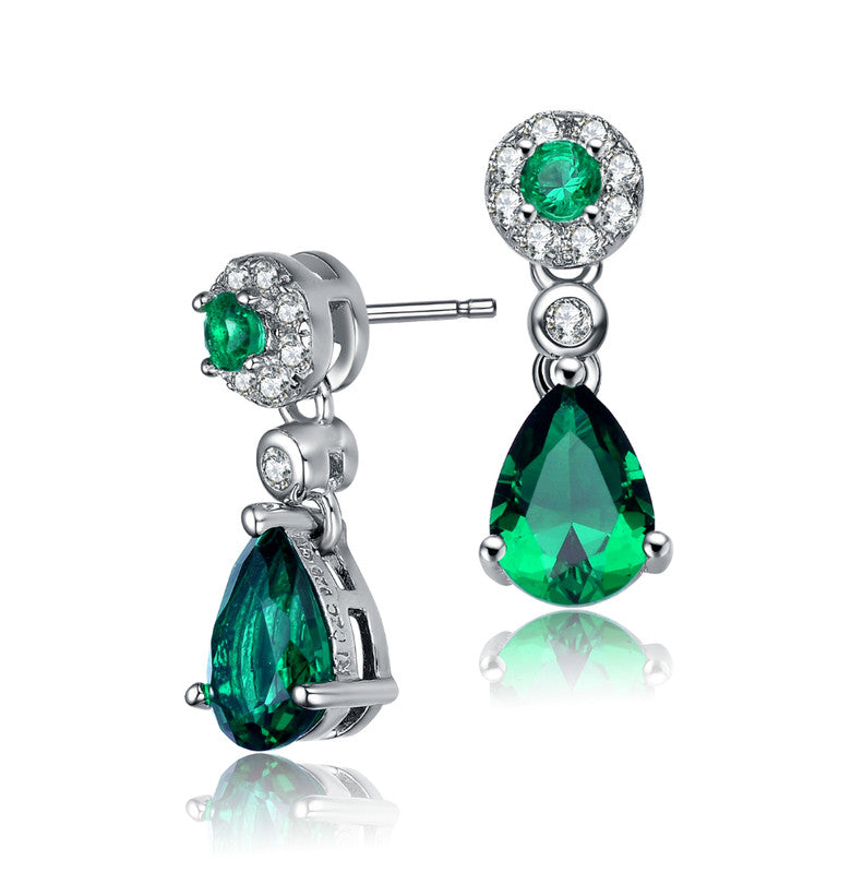 Sterling Silver Green Cubic Zirconia Dress Earrings