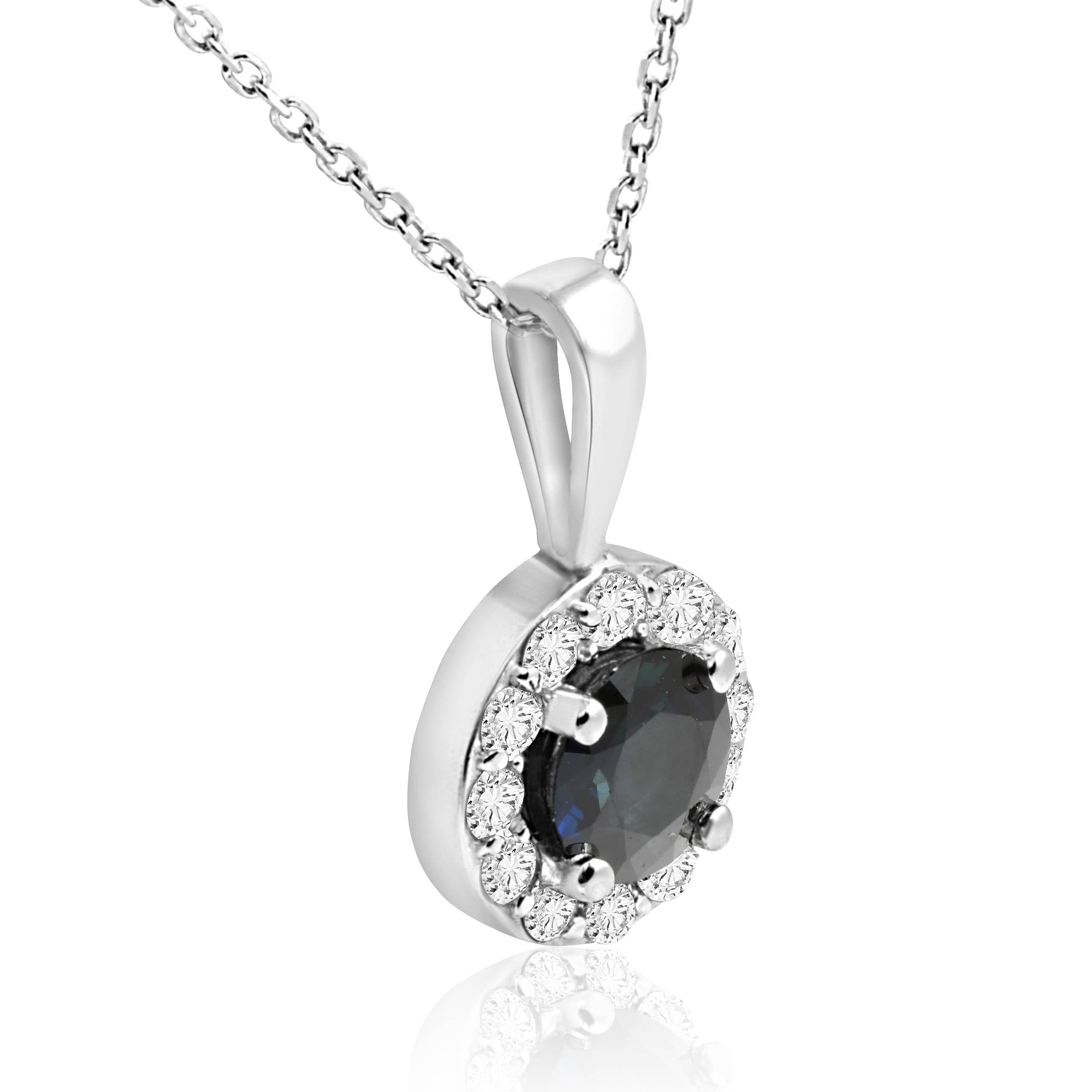 1 ct Blue Sapphire & Diamond Halo Pendant 14k White Gold & 18' Chain