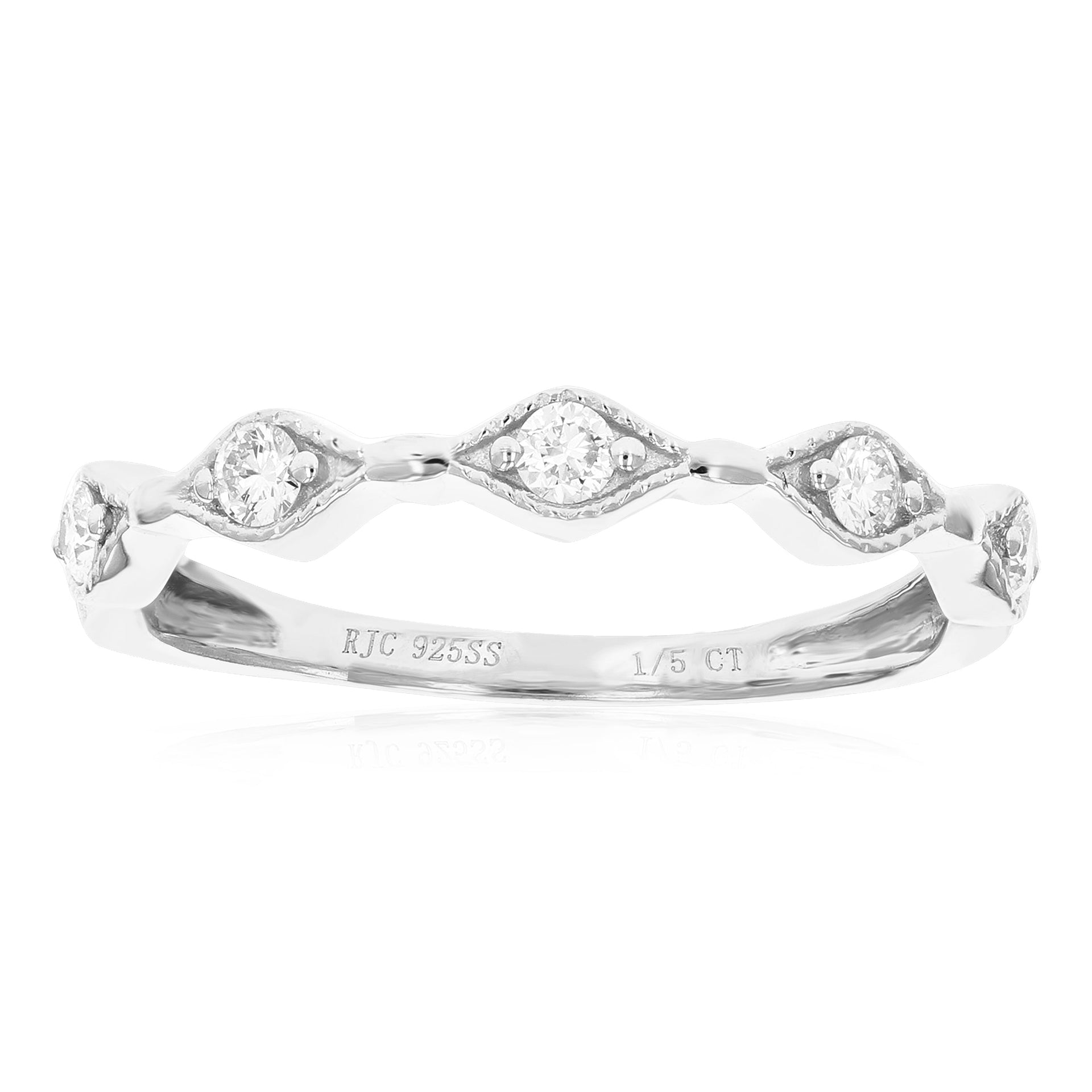 1/5 cttw 5 Stones Round Cut Lab Grown Diamond Wedding Band .925 Sterling Silver Prong Set