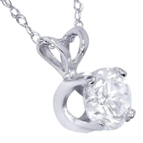 3/4ct Diamond Solitaire Pendant 14K White Gold Womens Necklace Enhanced