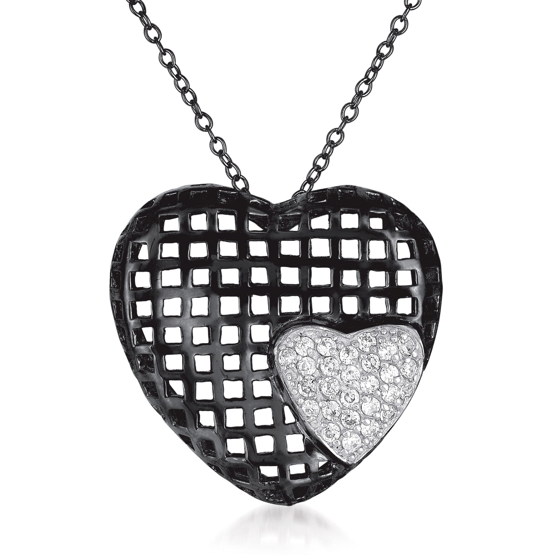 C.z. Sterling Silver Black Plated Heart Shape Lace Pendant