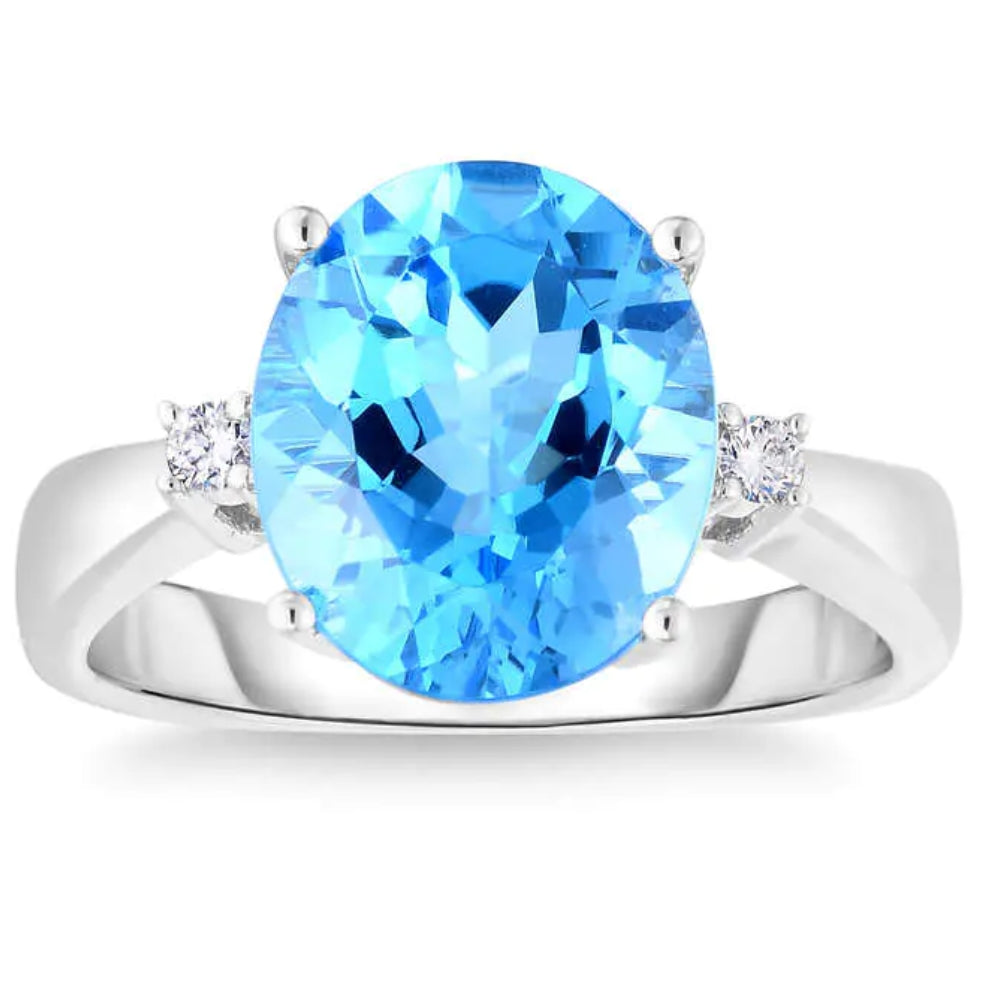 4.68Ct Sky Blue Topaz & Diamond Ring in 14k White Gold