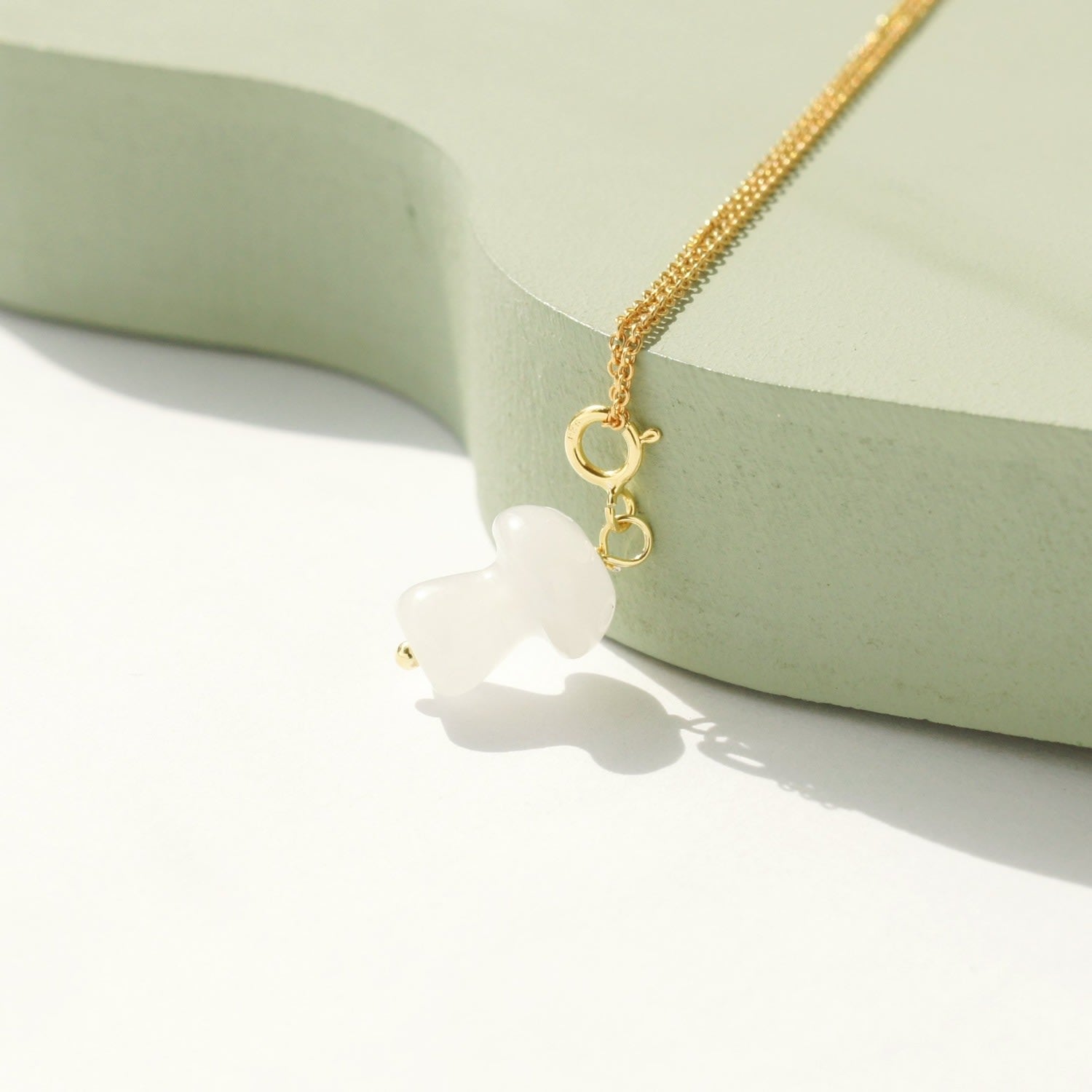 Jade Mushroom Pendant Necklace - White