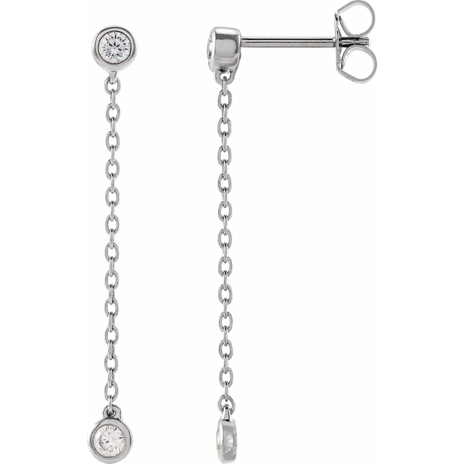 14K White Gold 1/4ct Lab-grown Diamond Chain Earrings Clarity SI Color G-H