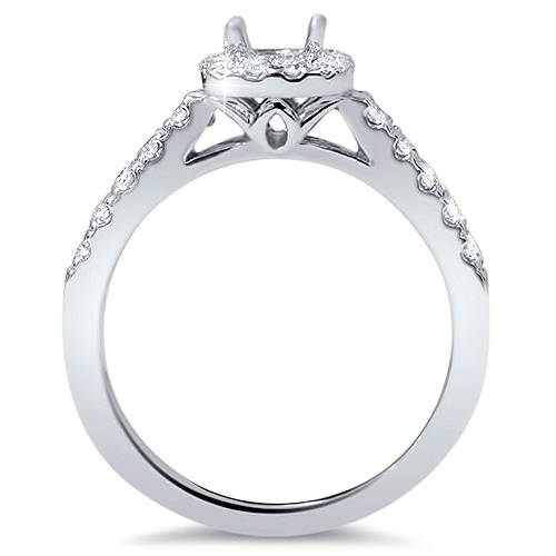 1/2ct Cushion Halo Diamond Ring Semi Mount 14K White Gold