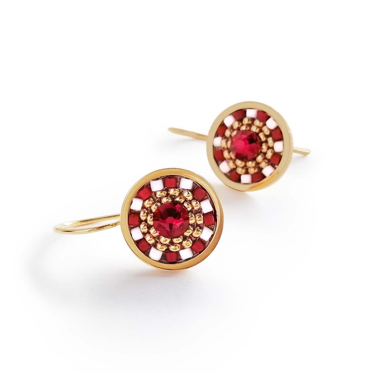 Striped Medallion Drop Earrings - Cabernet