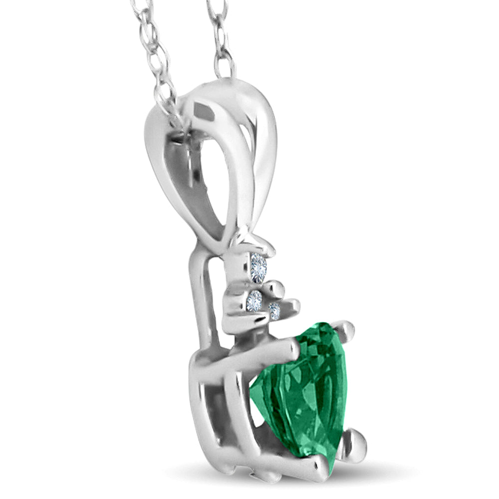 1/2 CT Diamond & Simulated Emerald Heart Pendant 14K White Gold