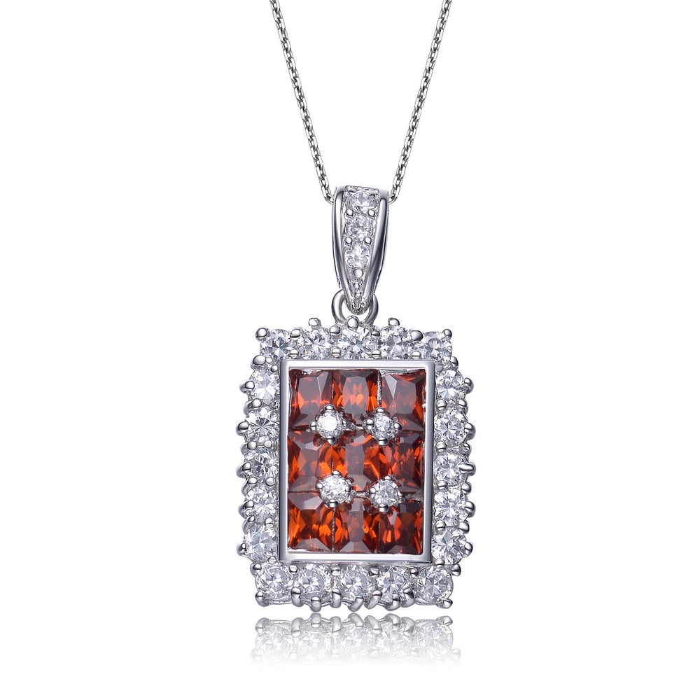 Sterling Silver Ruby Cubic Zirconia Rectangle Pendant Necklace