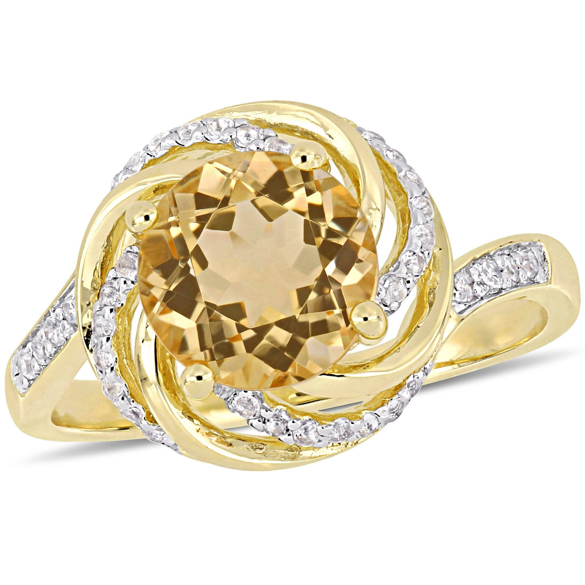 1 7/8 ct TW Citrine White Topaz and Diamond Swirl Ring in Yellow Silver