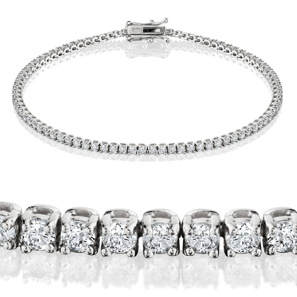 2ct TW Lab Grown Round Brilliant Cut Diamond Tennis Bracelet 14K White Gold 7'